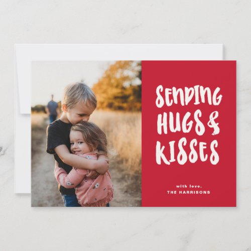 Sending Hugs Red White Valentines Day Photo Holiday Card