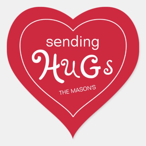 Sending Hugs Valentines Personalized Heart Sticker Zazzle