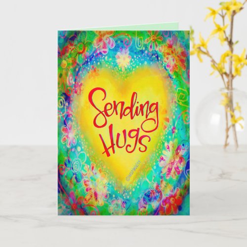 Sending Hugs Yellow Heart Floral Pretty Card