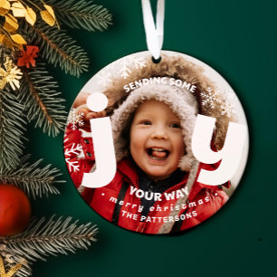 Sending Joy Snowflake Personalized Photo Christmas Ornament