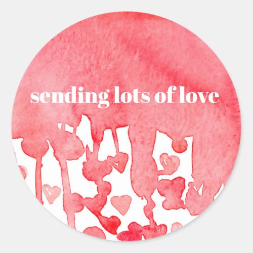 Sending Lots of Love Red Hearts Watercolor Classic Round Sticker