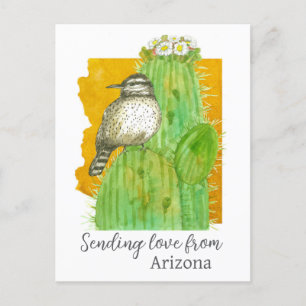 Sending Love From Arizona Saguaro Cactus Wren Postcard