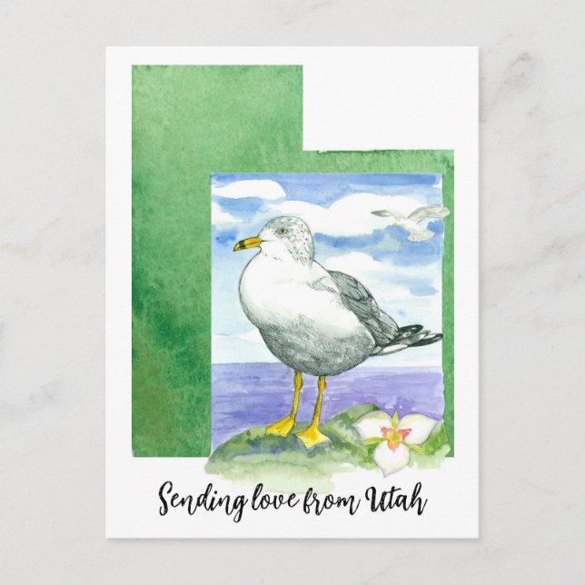 Sending love from Utah Seagull Sego Lily Water Postcard (Front)
