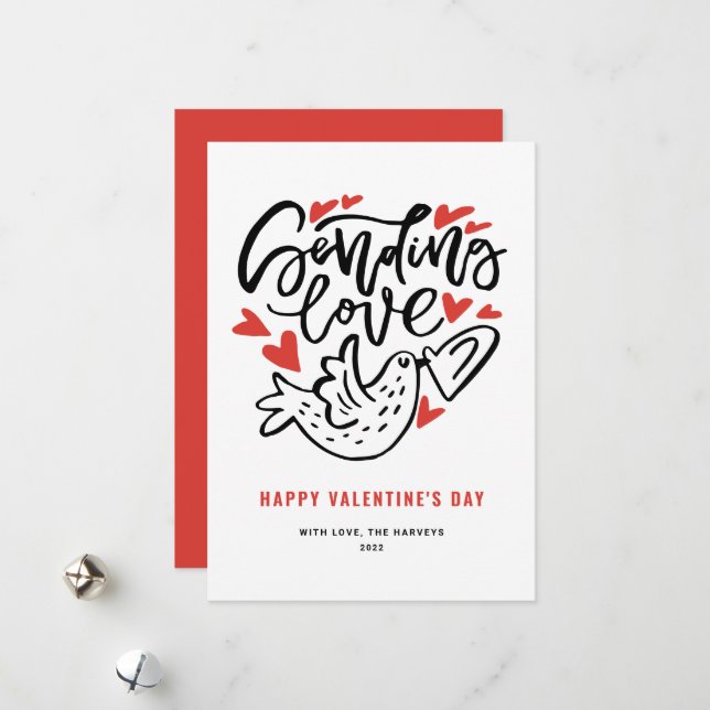 Sending Love Modern Calligraphy Valentine's Day Holiday Card (Front/Back In Situ)