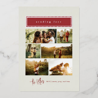 Sending Love Red and Gold Photo Collage Family Foil Holiday Card