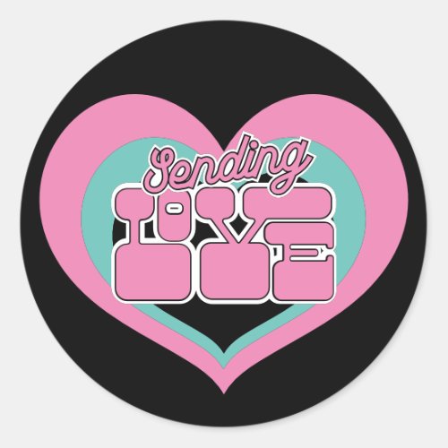 Sending Love Retro Heart Black Pink Mint  Classic Round Sticker