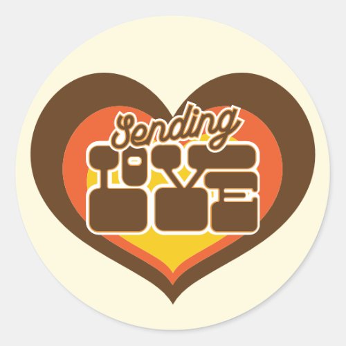 Sending Love Retro Heart Orange Brown Classic Round Sticker