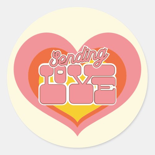 Sending Love Retro Heart Pink Orange Classic Round Sticker