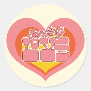 Sending Love Retro Heart Pink Orange Classic Round Sticker