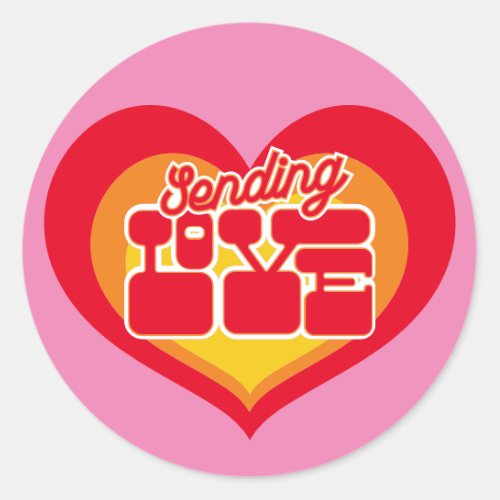 Sending Love Retro Heart Pink Red Classic Round Sticker
