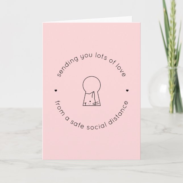 Sending Love Social Distance Pink Cute Cat Lock Card (Front)