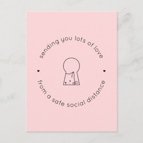 Sending Love Social Distance Pink Cute Cat Lock Postcard