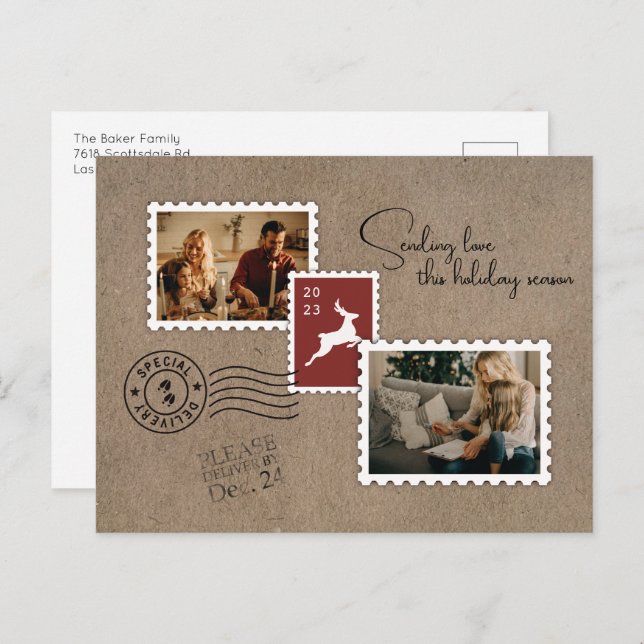 Sending Love Two Photo Holiday Postcard (Front/Back)