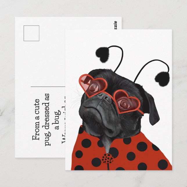 Sending Love With A Cute Love Pug Postcard (Front/Back)