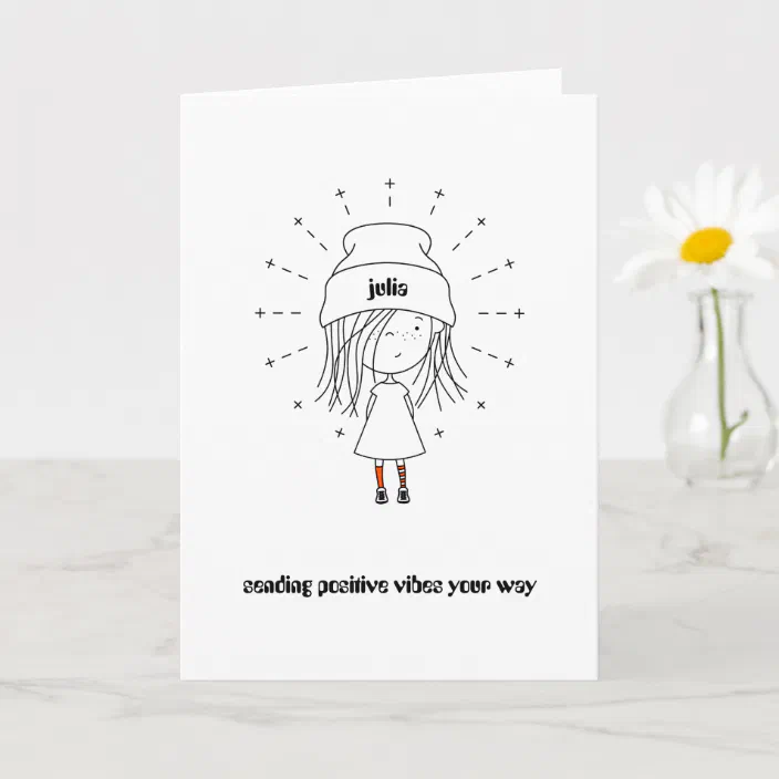 Sending Positive Vibes Your Way Cute Girl Add Name Card Zazzle Com
