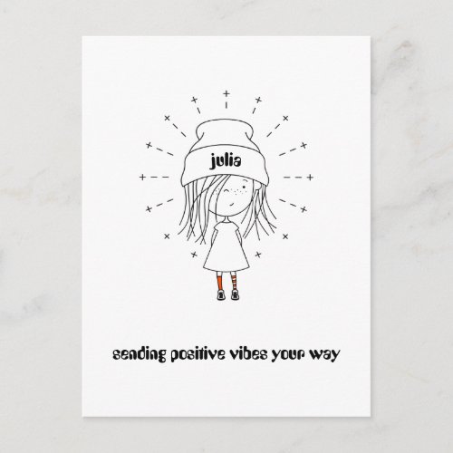 Sending Positive Vibes Your WayCute GirlAdd Name Postcard