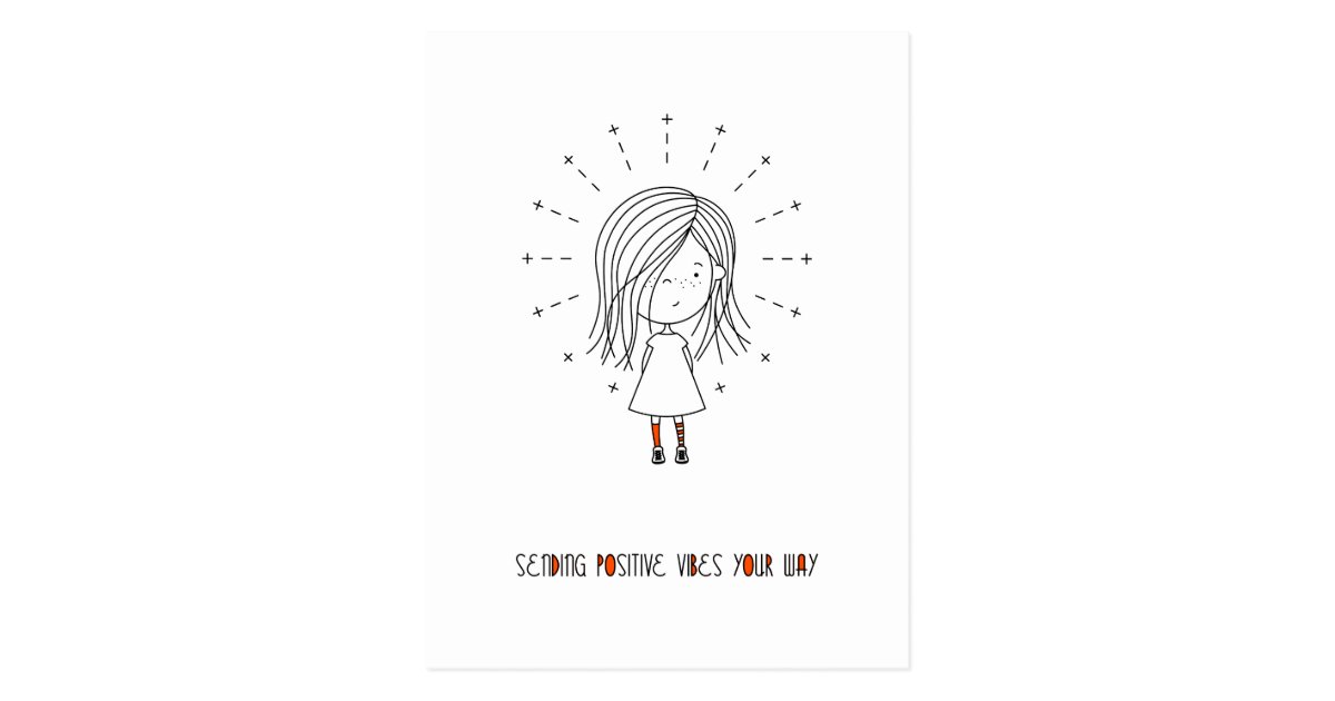 Sending Positive Vibes Your Way Cute Girl Postcard Zazzle Com,Cute Line Art Simple Easy Disney Drawings