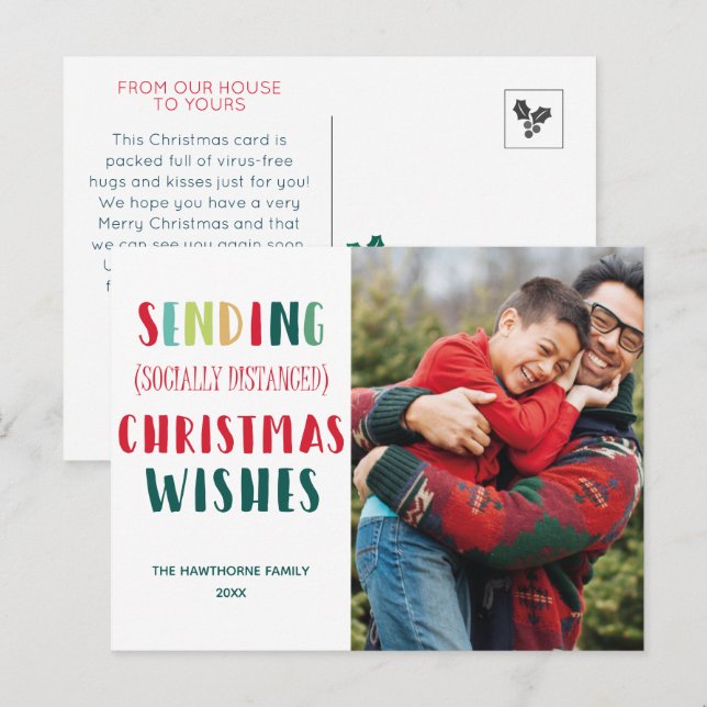 Sending (social distanced) Christmas Wishes custom Holiday Postcard (Front/Back)