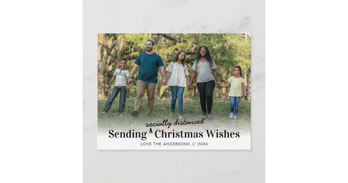 Sending Socially Distanced Christmas Wishes Photo Holiday Postcard Zazzle Com