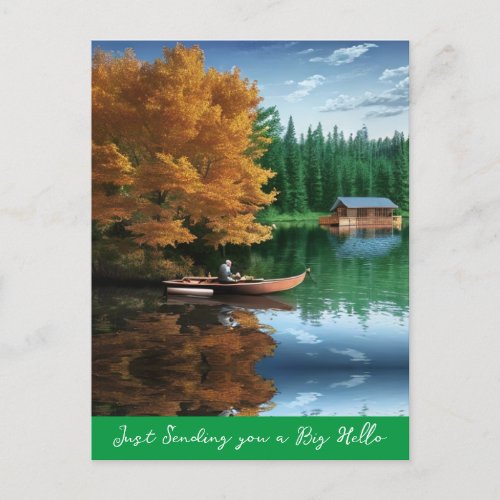 Sending You a Big Hello  Canoe on the Lake Postcard