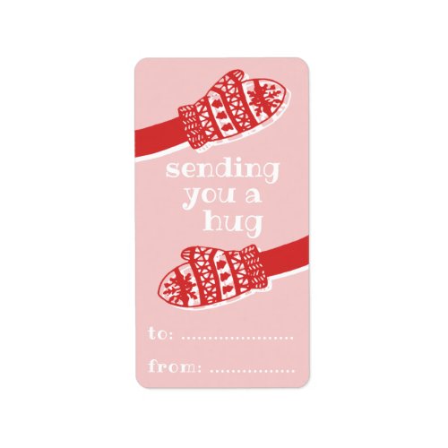 Sending You a Hug  Hands Mittens Winter Holiday Label