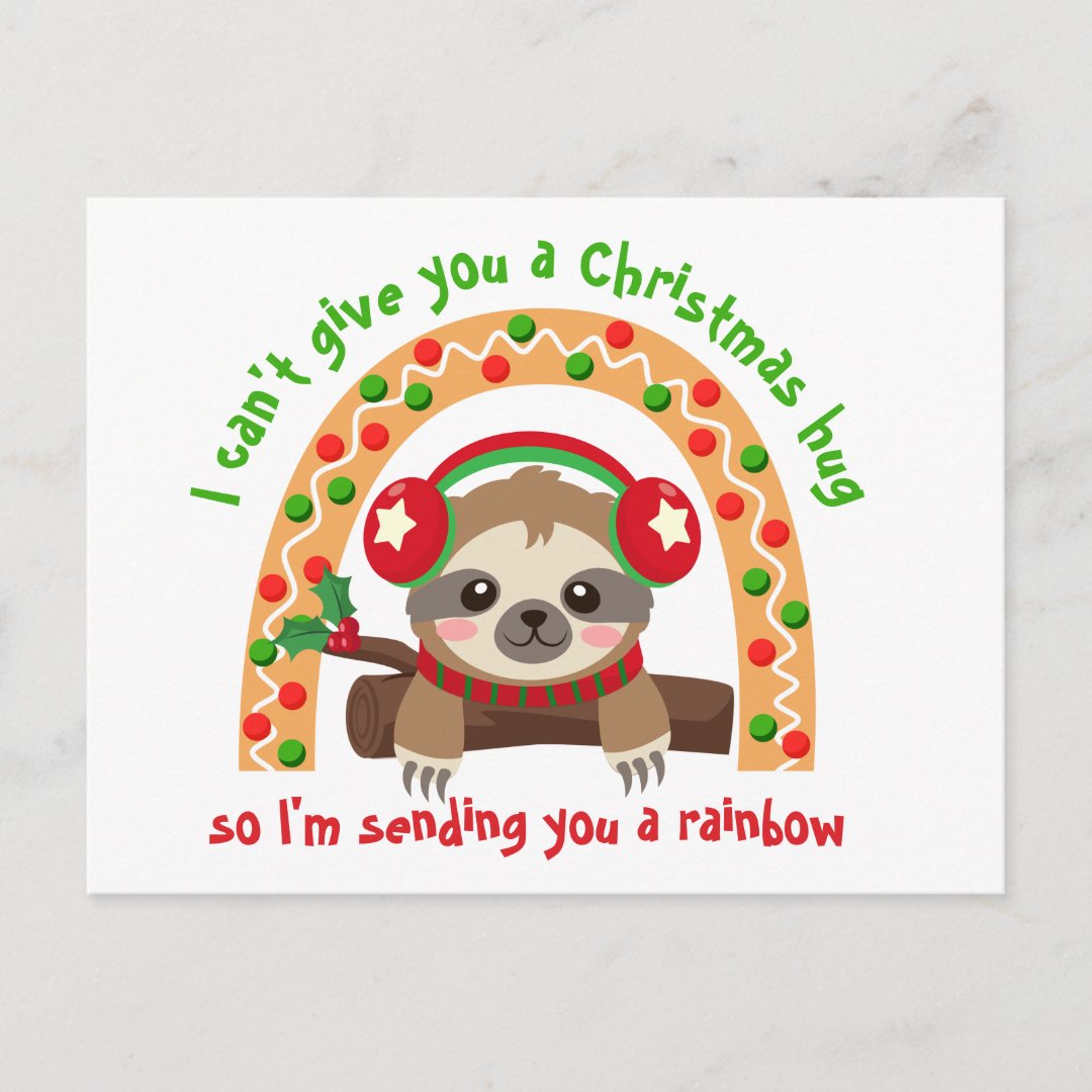 Sending You a Rainbow Sloth Christmas Postcard | Zazzle