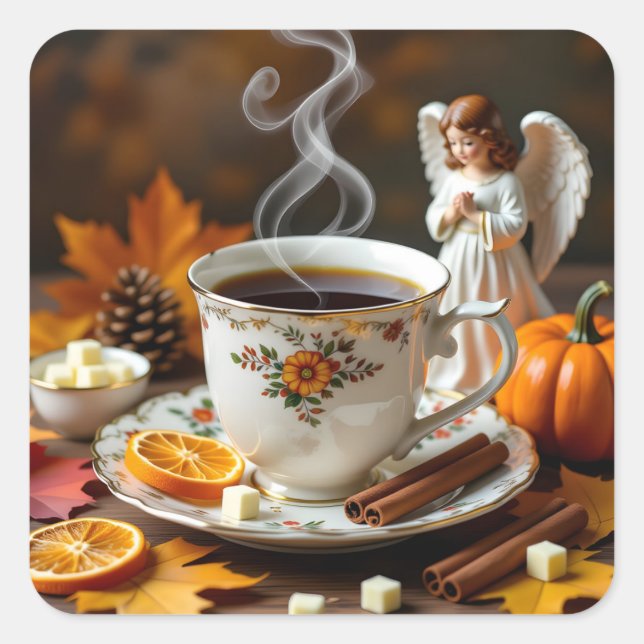 Sending You Autumn Blessings | Pretty Fall Square Sticker (Front)