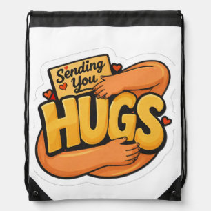 Sending You Hugs Sticker - Cute Cartoon Hugging Drawstring Bag