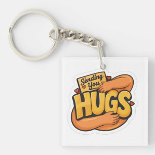 Sending You Hugs Sticker - Cute Cartoon Hugging Keychain