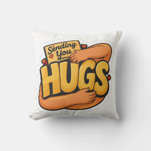 Sending You Hugs Sticker - Cute Cartoon Hugging Throw Pillow
