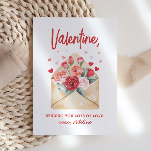 Sending You Lots of Love Floral Valentines Day Note Card (Creator Uploaded)