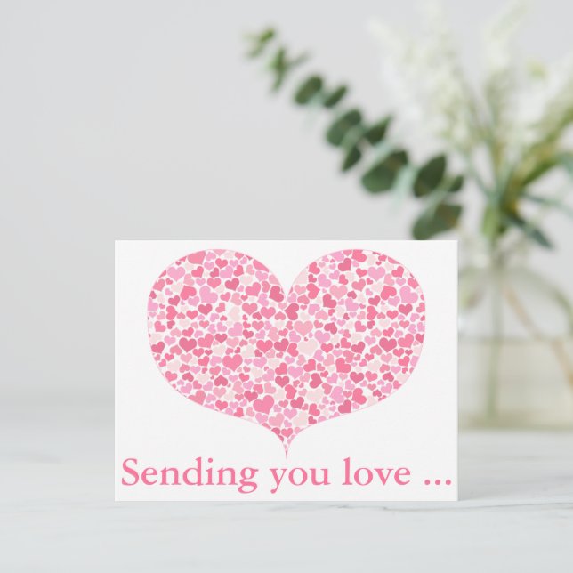 Sending you love / Pink Hearts Pattern Postcard (Standing Front)