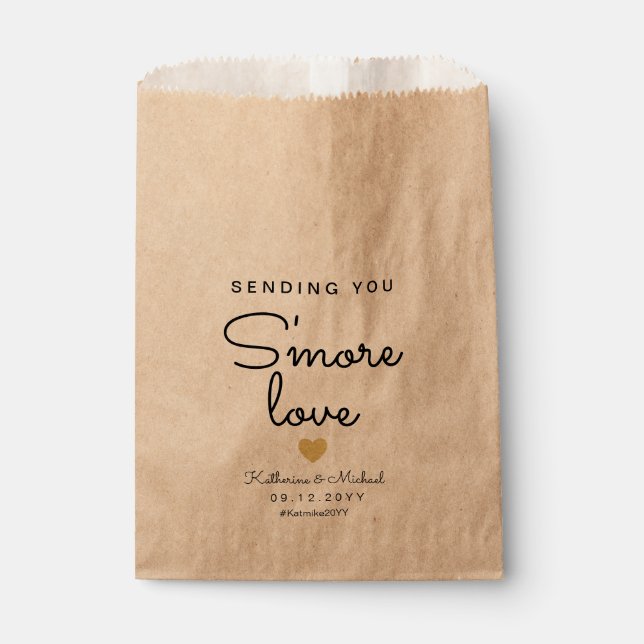 Sending You S'more Love Rustic Gold Heart Wedding Favor Bag (Front)