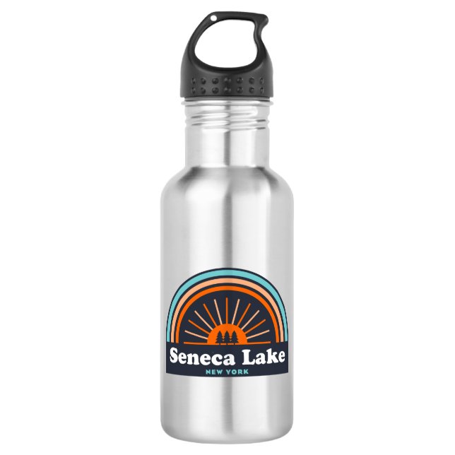 Seneca Lake New York Rainbow Stainless Steel Water Bottle (Front)