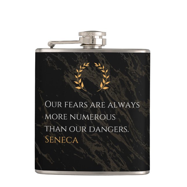 Seneca's Insight: Fears Compared to Real Dangers Flask (Front)