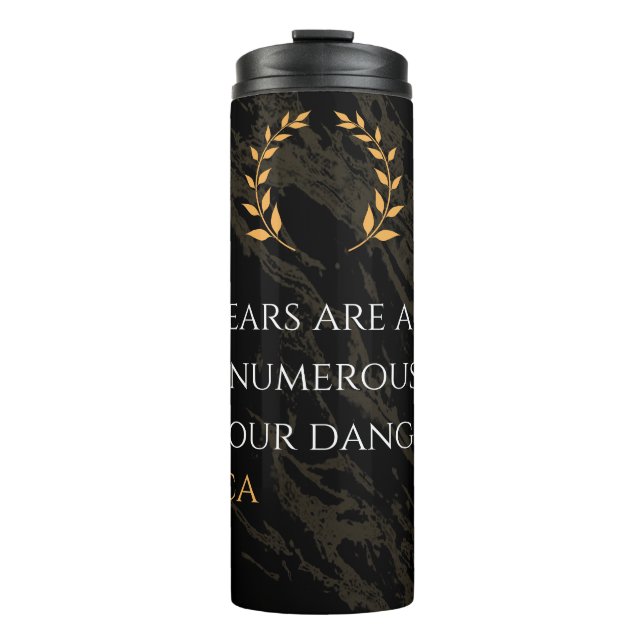 Seneca's Insight: Fears Compared to Real Dangers Thermal Tumbler (Front)