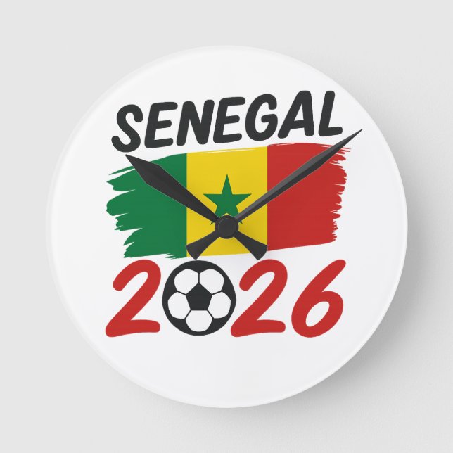 Senegal 2026 Soccer Fan Design with Star Football Round Clock (Front)