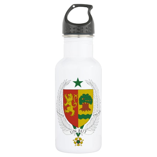 Senegal Coat of Arms Stainless Steel Water Bottle (Front)