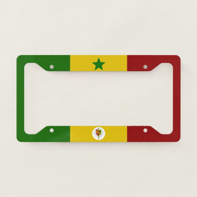 Senegal flag-coat of arms license plate frame (Front)