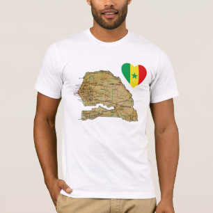 Senegal Flag Heart and Map T-Shirt