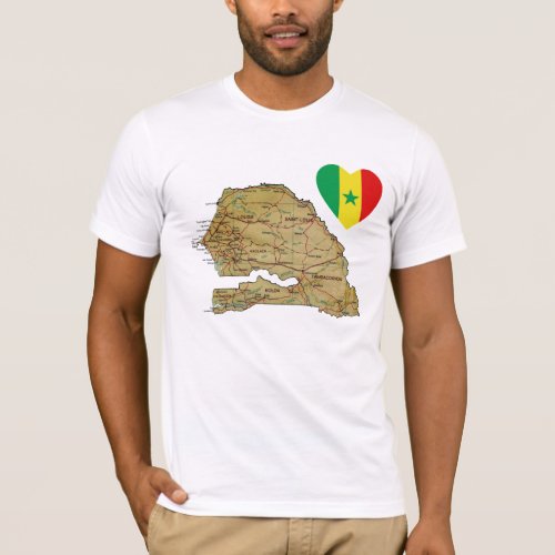 Senegal Flag Heart and Map T_Shirt
