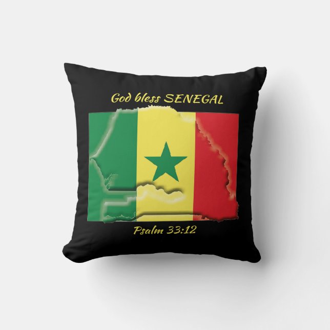 SENEGAL FLAG MAP Patriotic Scripture Custom BLACK Throw Pillow (Front)