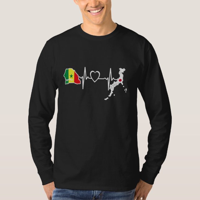 Senegal Japan Flag Senegalese Japanese Heartbeat 1 T-Shirt (Front)
