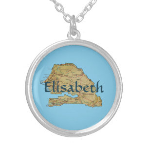Senegal Map + Name Necklace