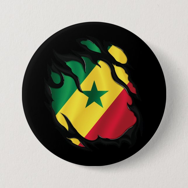 Senegal Ripped Flag Button (Front)