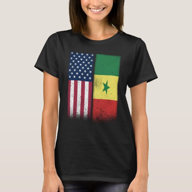 Senegal Senegalese American Flags Proud USA Senega T-Shirt (Front)