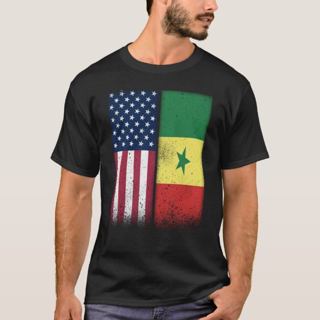 Senegal Senegalese American Flags Proud USA Senega T-Shirt (Front)