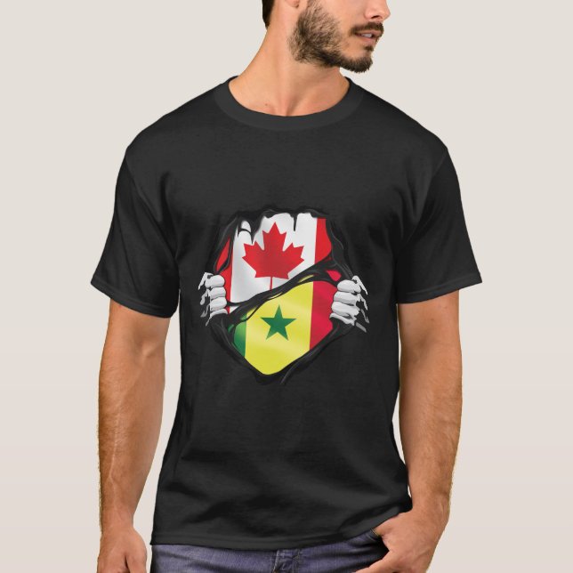 Senegalese Canadian Hands Ripped Roots Flag T-Shirt (Front)