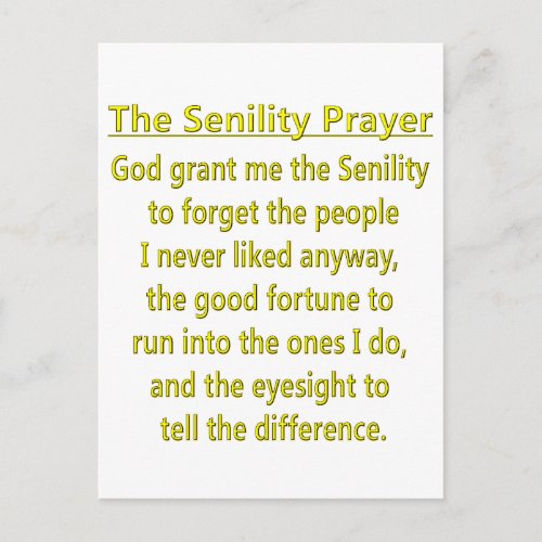 Senility Prayer Postcard