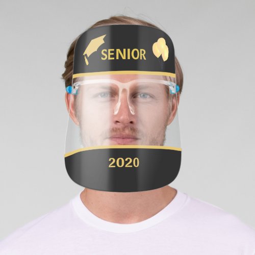 Senior 2020  Ballons in Black  Golden Graduation Face Shield